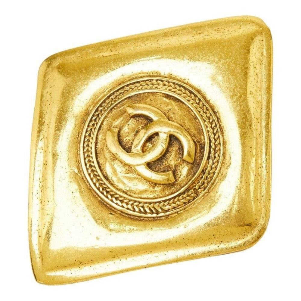 Chanel CC Logo Rhombus Brooch Gold Plated GP
